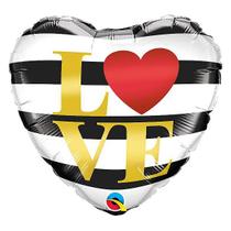 Balão de Festa Microfoil 18" 45cm - Coração Listra Love - 01 Unidade - Qualatex - Rizzo Balões