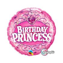 Balão de Festa Microfoil 18" 45cm - Redondo Holográfico Birthday Princess - 1 unidade - Qualatex Outlet - Rizzo