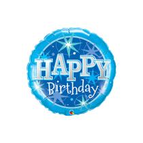 Balão de Festa Microfoil 18" 46cm - Redondo Happy Birthday Azul com Brilho - 1 unidade - Qualatex Outlet - Rizzo