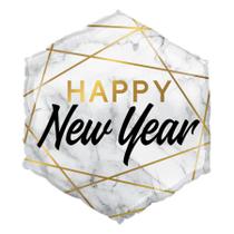 Balão de Festa Microfoil 20" 50cm - Hexágono Happy New Year Retângulos - 1 unidade - Qualatex Outlet - Rizzo Balão de Festa Microfoil 20" 50cm - Hexágono Happy New Year Retângulos - 1 unidade - Qualatex Outlet - Rizzo