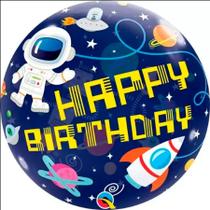 Balão de Festa Microfoil 22'' 56cm - Bubbles - Astronauta Happy Birthday - 1 unidade - Qualatex - Rizzo