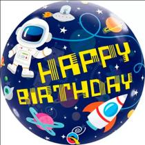 Balão de Festa Microfoil 22'' 56cm - Bubbles - Astronauta Happy Birthday - 1 unidade - Qualatex - Rizzo