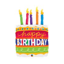 Balão de Festa Microfoil 35" 89cm - Happy Birthday Bolo e Velas - 1 unidade - Qualatex Outlet - Rizzo