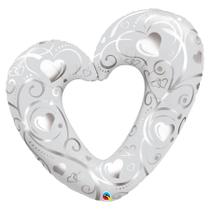 Balão de Festa Microfoil 42" 106cm - Corações e Filigramas Branco - 1 unidade - Qualatex Outlet - Rizzo Balão de Festa Microfoil 42" 106cm - Corações e Filigramas Branco - 1 unidade - Qualatex Outlet - Rizzo