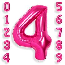 Balão de Foil Número 4 - 40cm Rosa Choque - com Hélio Balão de Foil Número 4 - 40cm Rosa Choque - com Hélio