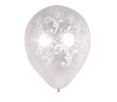 Balão de Látex Decorado Branco Arabesco Com Flor Branca 10" 28cm 25un Pic Pic