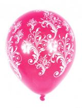 Balão de Látex Decorado Rosa Arabesco Com Flor Branca 10" 28cm 25un Pic Pic