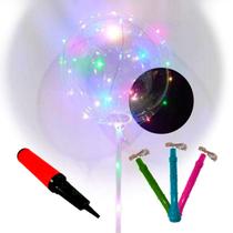 Balão De Led Transparente C/ Vareta Kit 6 Un + Bomba De Ar