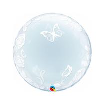 Balão Deco Bubble Rosas Borboletas Branco 24pol 61cm 1und - Qualatex