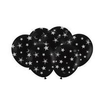 Balão decorado 9" estrelinhas preto metallic - 25 unidades