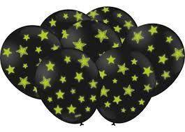 Balão decorado 9" preto com estrela verde neon - 25 unidades