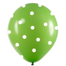 Balão Decorado Bolinhas Verde Lima e Branco nº9 23cm - 25 Un