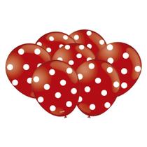 Balão Decorado Bolinhas Vermelho com Branco nº9 23cm - 25 Un