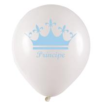 Balão Decorado Coroa Príncipe Branco e Azul nº9 23cm - 25 Un