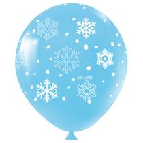 Balão Decorado Flocos de Neve Azul nº11 28cm - 25 Un