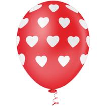 Balão Decorado Nº10 Coração BIG Vermelho com Branco - Pacote com 25