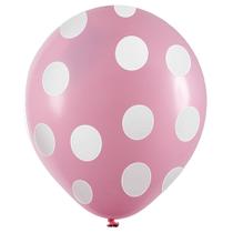 Balão Decorado Poá Rosa e Branco nº11 28cm - 25 Un - Happy Day