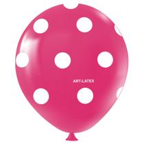 Balão Decorado Rosa Pink Bolinhas Brancas nº11 28cm - 25 Un - Art-Latex