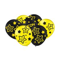 Balão Estampado Neon Estrela Preto e Amarelo 9 Pol 25 Un.