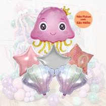 Balão Festa no Fundo do Mar - Polvo Rosa - kit com 6 unidades
