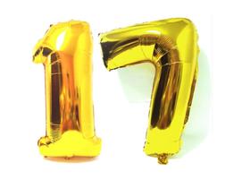 Balão Gigante Número 17 Dourado Metalizado Festas Decoração 75 Cm - Festas & Decor