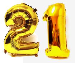 Balão Gigante Número 21 Dourado Metalizado Festas Decoração 75 Cm - Festas & Decor