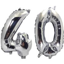 Balão Gigante Número 40 Prata Metalizado Festas Decoração 75 Cm - Festas & Decor