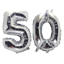 Balão Gigante Número 50 Prata Metalizado Festas Decoração 75 Cm - Festas & Decor