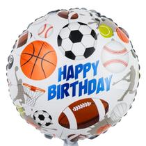 Balão Happy Birthday Metalizado Redondo Esporte Decoração