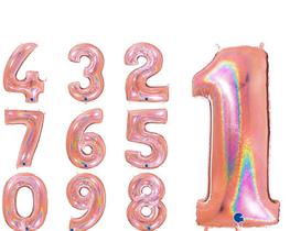 Balão Holográfico Números 1 Rose Gold 40 polegadas Balão Holográfico Números 1 Rose Gold 40 polegadas
