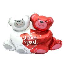 Balão I Love You Hug Bear Mylar Silver Red 100x76cm