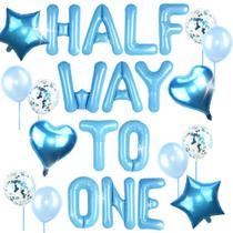Balão Jevenis a meio caminho de uma festa de meio aniversário azul
