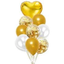 Balão Kit Arranjo Buquê De Balões Coração 9 Peças
