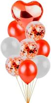 Balão Kit Buquê Coração 9 peças (Vermelho) - PARTIUFESTA