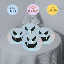 Balão Látex Halloween - Fantasma Branco com Luz Led - Kit com 5 Unidades