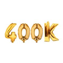 Balão Letra/Número Metalizado Dourado 400k Instagram Youtube