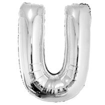 Balão letra U prateada 1 metro