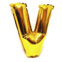 Balão Letra V Dourado Metalizado 40 Cm