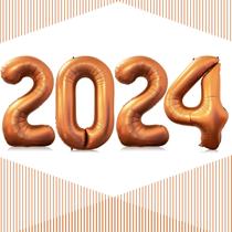 Balão LHOAVWE 2024 número 40 polegadas laranja para o ano novo Balão LHOAVWE 2024 número 40 polegadas laranja para o ano novo