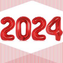 Balão LHOAVWE 2024 número 40 polegadas vermelho para festa de Ano Novo Balão LHOAVWE 2024 número 40 polegadas vermelho para festa de Ano Novo