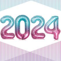 Balão LHOAVWE de 40 polegadas 2024, gradiente numérico, rosa, azul