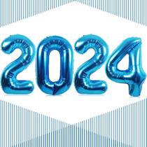Balão LHOAVWE Gaint 1m azul, número 2024, balões com palha