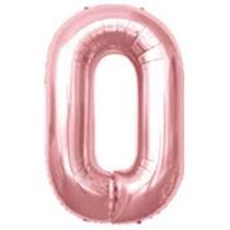 Balão metálico com base 100cm número 0 cor rosé