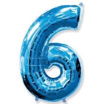 Balao metalizado 75cm azul numero 6 Balao metalizado 75cm azul numero 6