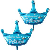 Balão Metalizado Coroa Princesa Príncipe Azul e Rosa Kit 2 Balão Metalizado Coroa 44cm