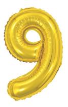 Balão Metalizado Dourado Ouro 16 Polegadas 40cm Número 9 - SacolasBR