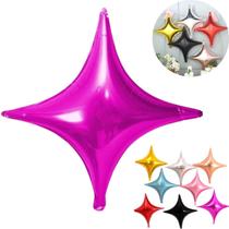 Balão Metalizado Estrela 4 Pontas 43cm, Várias Cores, Balão Estrela Metalizada 4 Pontas 18 Polegadas