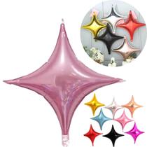 Balão Metalizado Estrela 4 Pontas 43cm, Várias Cores, Balão Estrela Metalizada 4 Pontas 18 Polegadas