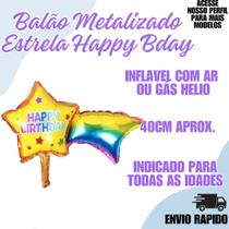 Balão Metalizado Estrela Happy Bday Festa Decoraçao Aniversario