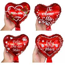 Balão Metalizado Feliz Dia Das Mães Coração Vermelho 20cm Decoração dia Das Mães Balão para Cestas